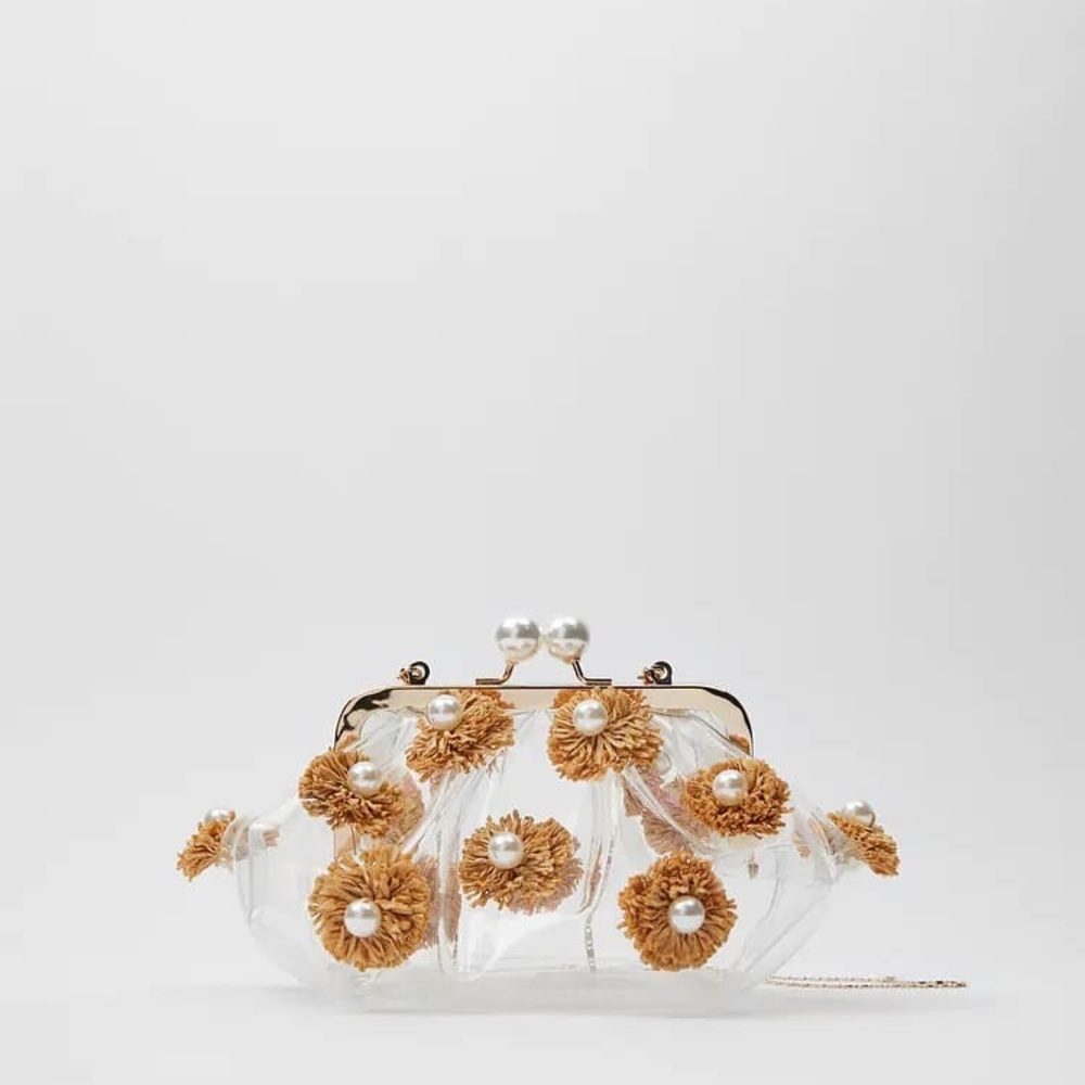 Zara pearl trim vinyl crossbody bag